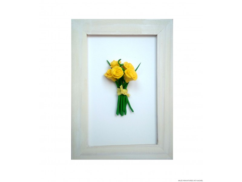Cadre avec bouquet en pâte Fimo - Les Miniatures de Rachel